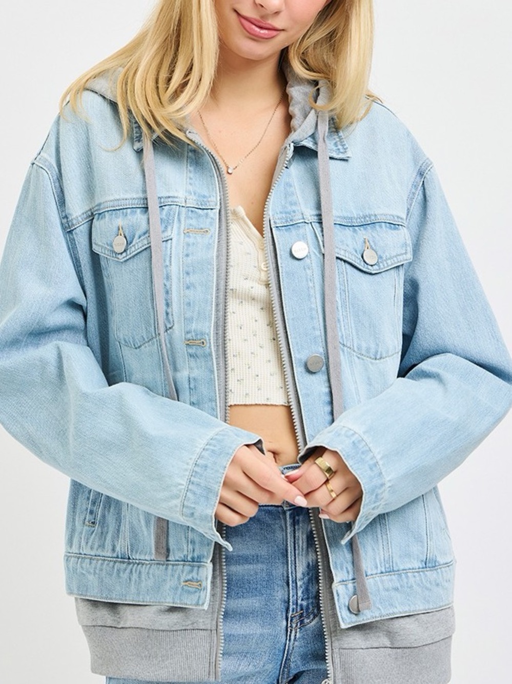 🩵Hello Gorgeous!! RISEN Oversized Hoodie Denim Jean Jacket- Light Wash
